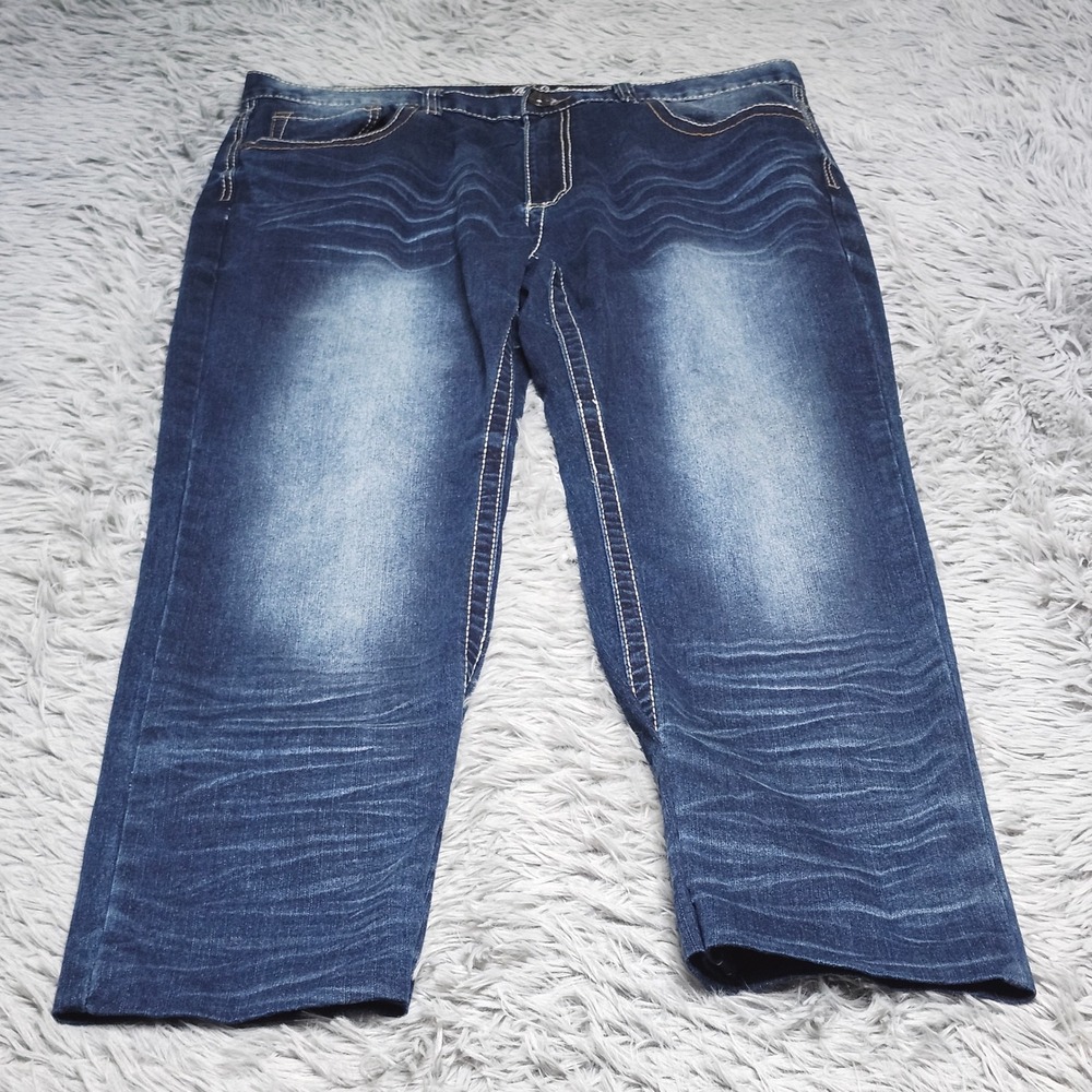 True Luck Mens Jeans 36x29 Hemmed Dark Wash Straight Fit Denim Thick Stitch‎